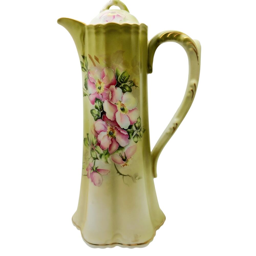 Vintage Nippon Japanese Hand Painted Dogwood 5 PC Chocolate Pot Tea Set Gold Glt - Picture 2 of 14